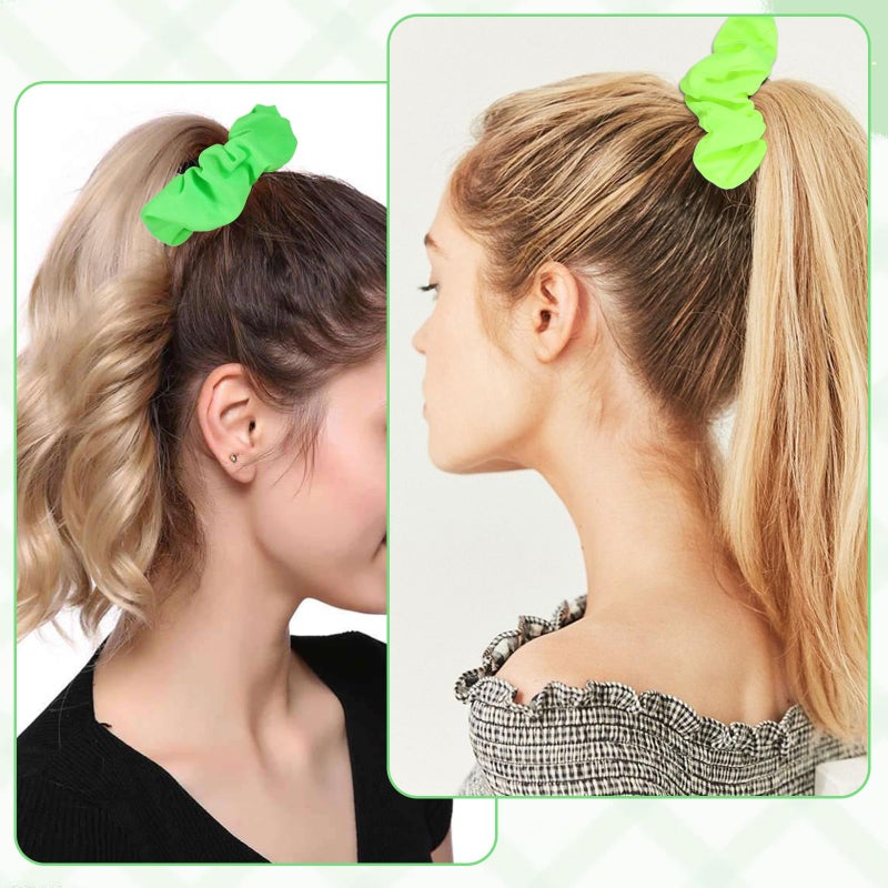 Aysatogc 2PCS Green Neon Scrunchies, Neon Hair Accessories for Women Solid Colors Elastic Hair Bands Neon Scrunchies Ties 80s accessories Large Soft Scrunchy for 80s Party Outfits and Workout Costumes - Image 3